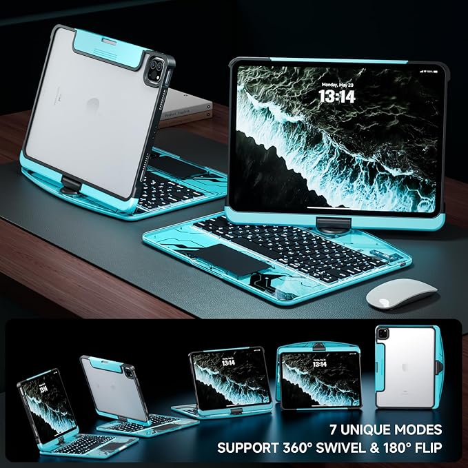 Transparent Case with Keyboard for iPad 9th 10.2 Inch, with 7-Color Backlit - Image 4