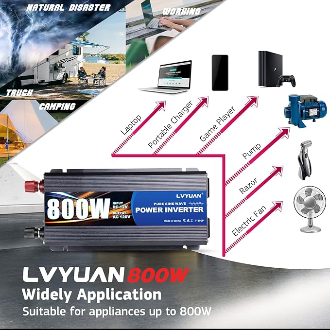 LVYUAN 800 Watt Pure Sine Wave Power Inverter 12V to 110V120V DC to AC Converter - Image 6