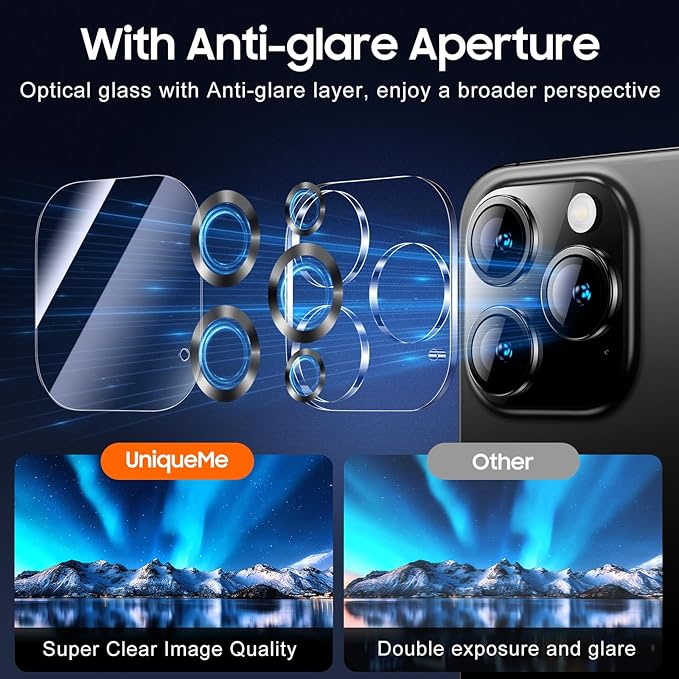 UniqueMe for 3 Pack iPhone 16 Pro/iPhone 16 Pro Max Camera Lens Protector - Image 3
