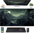 XXL Large Gaming Mouse Pad Anime Green Moon Mountains Desk Mat, Desk Decor by LuckyCow