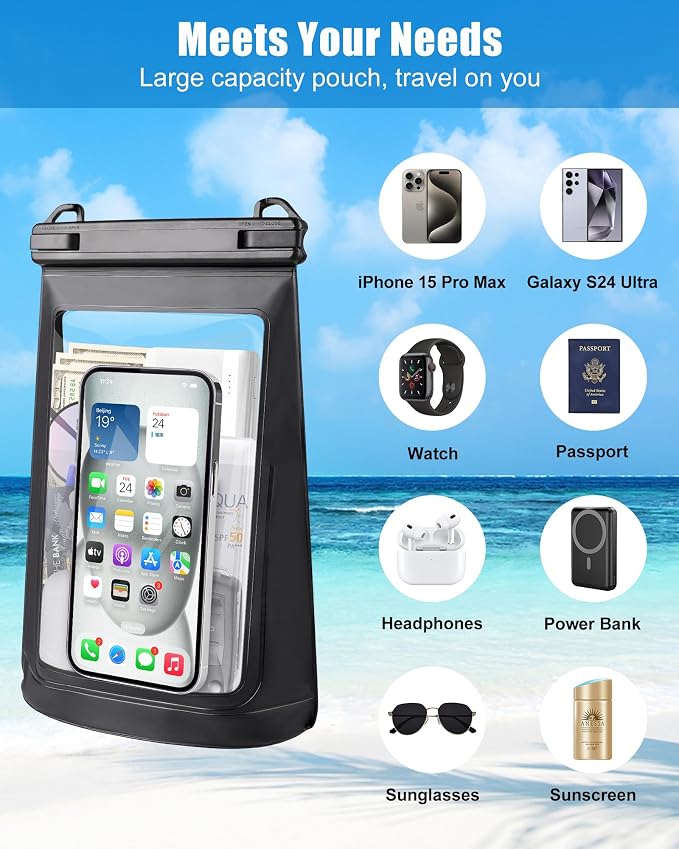 2L Waterproof Phone Pouch for iPhone 16 15 14 11 Pro Max & Galaxy S24 S21 - Image 2