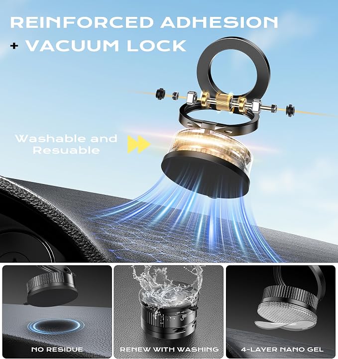 Latest Upgraded Suction Cup Phone Mount Nano Gel 360°Phone Stand Vacuum - Image 5