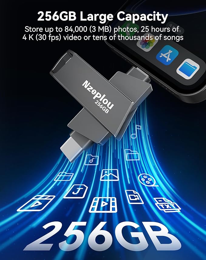 256GB Flash Drive for iPhone iPad, USB3.0 High-Speed Memory Stick No App Needed - Image 6