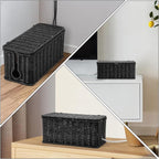 2Pack Large Cable Management Box Black, Handwoven Imitation Rattan Cord - Image 2