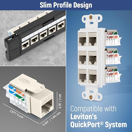 Everest 45° Angled RJ45 Cat6 Keystone Jacks 10-Pack in Light Almond - Image 7