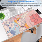 Pink Floral Mouse Pad XXL Cute Anime Gaming Desk Mat 31.5"x15.7", Thickened - Image 2