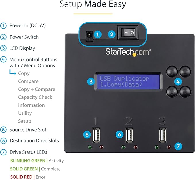 StarTech.com Standalone 1 to 2 USB Flash Drive Duplicator / Cloner / Eraser - Image 4