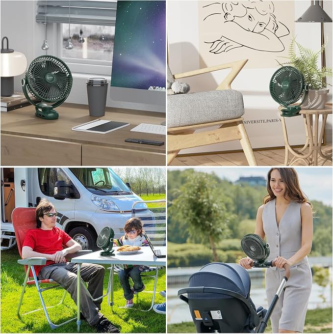 12000mAh Clip on Fan 30H Longest Runtime, 8in Portable Fan Rechargeable - Image 7
