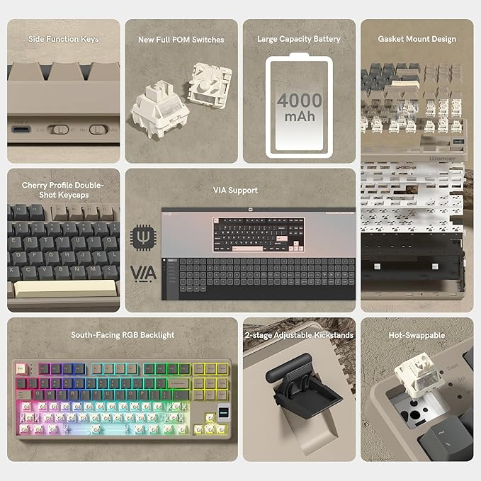 QK87 75% Keyboard with Multimedia Screen, QMK/VIA Wireless Gaming Keyboard - Image 5