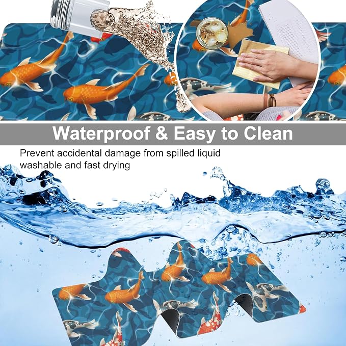 Koi Carps Desk Mat, Large Swimming Koi Fish Gaming Keyboard Mouse Pad, Non-Slip - Image 4