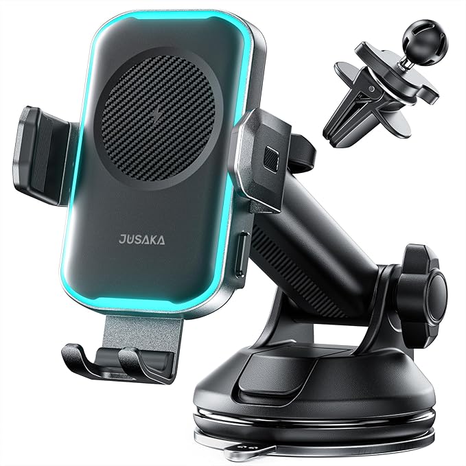 Wireless Car Charger, 15W Fast Charging Auto Clamping Car Phone Holder Mount by JUSAKAMINIPC