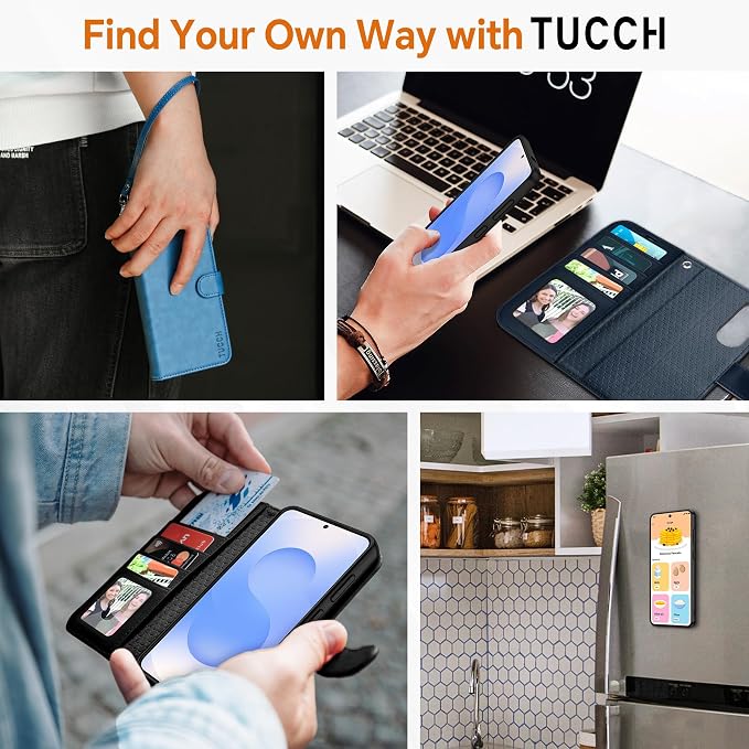 TUCCH Case Wallet for Galaxy S25 Edge, Removable Wrist Strap PU Leather - Image 9