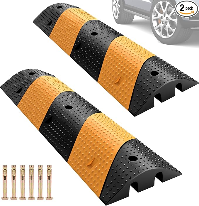 Rengue Rubber Speed Bumps 2-Pack 39.3'' Black Yellow Dual-Channel Driveway by Rengue