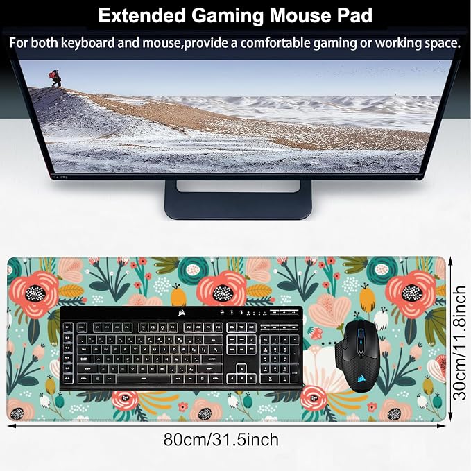 Colorful Flowers and Berries Desk Mat, Large Beautiful Floral Branches Gaming - Image 2