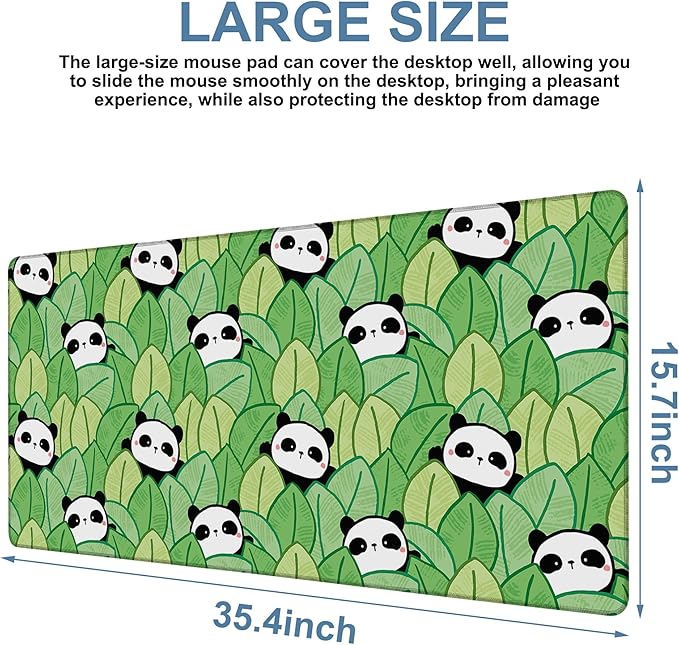 Panda and Leaves Gaming Mouse Pad 3mm Thick Stitched Edge Waterproof Non-Slip - Image 3