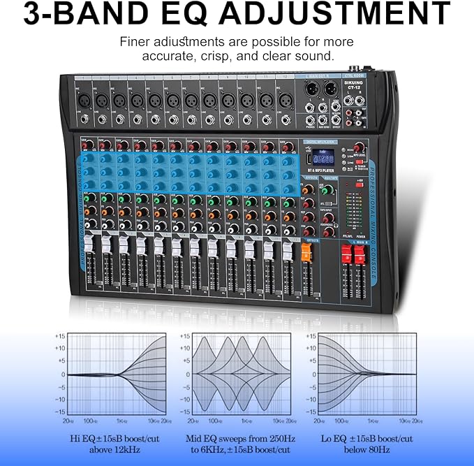 12 Channel Audio Interfacer Sound Board Mixer DJ Mixer 16-Bit DSP Effect USB - Image 5