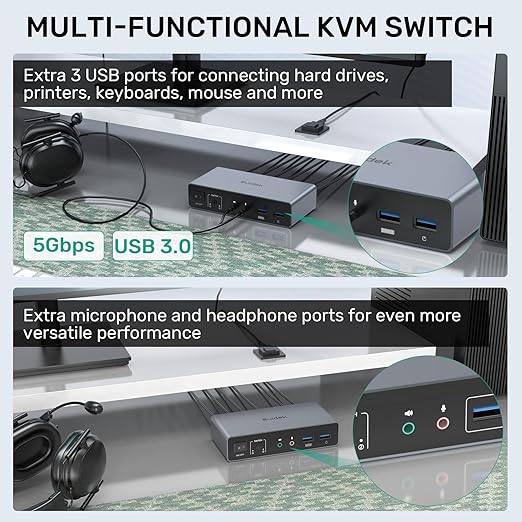 HDMI KVM Switch 2 Monitors 2 Computers, Dual Monitor KVM USB Switcher 4K@60Hz - Image 4