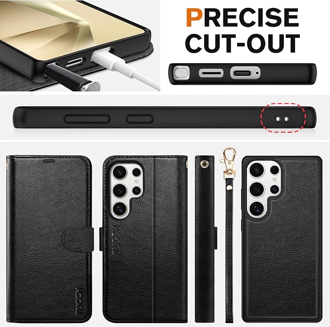 TUCCH Wallet Case for Galaxy S25 Ultra, 2 in 1 Wrist Strap RFID Blocking 4 Card - Image 8