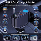 OHLPRO Retractable Car Charger Cigarette Lighter Adapter, 168W 5 in 1 Fast - Image 3
