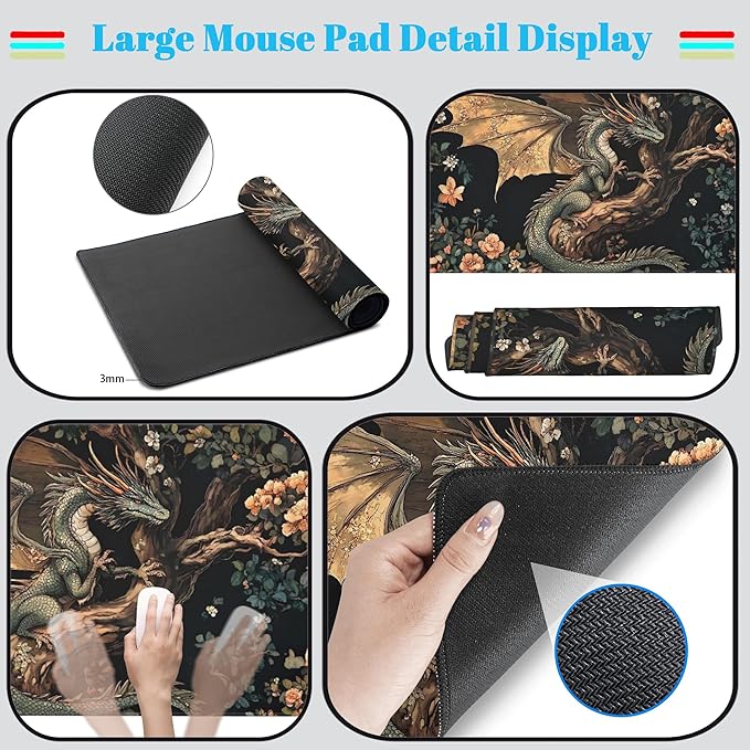Desk Mat Cute Enchanted Forest Dragon Kawaii Mouse Pad XXL Large Extended - Image 4