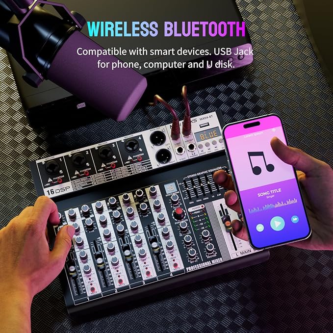 Professional Audio Mixer, 4 Channel Audio Interface Sound Board Mixing Console - Image 4