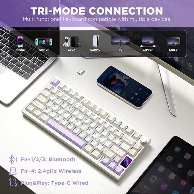 YUNZII AL80 Wireless Mechanical Keyboard, Full Aluminum CNC, Smart LCD Display - Image 4