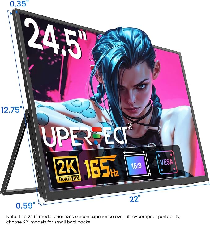 UPERFECT 24.5" Portable Gaming Monitor, 2K QHD 2560×1440, 165Hz USB-C, 144Hz - Image 9
