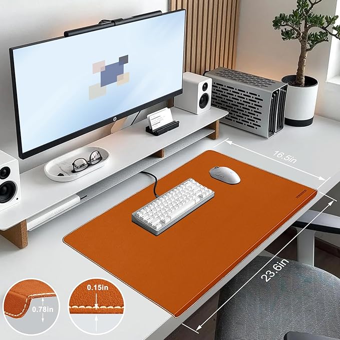 Desk Mat with Lip & Reinforced Stitched Edge|Non-Slip Waterproof PU Leather - Image 2