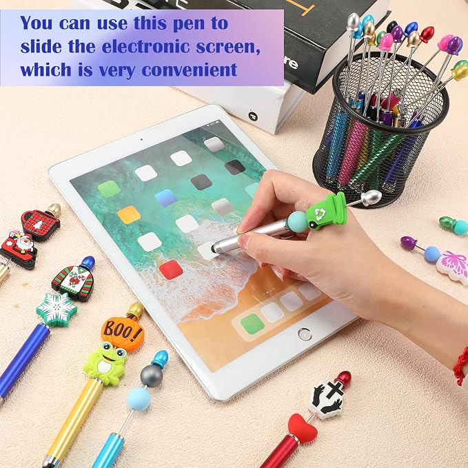 Qilery 30 Pcs Beaded Pens with Stylus Tips Plastic Beaded DIY Stylus 2-in-1 - Image 6