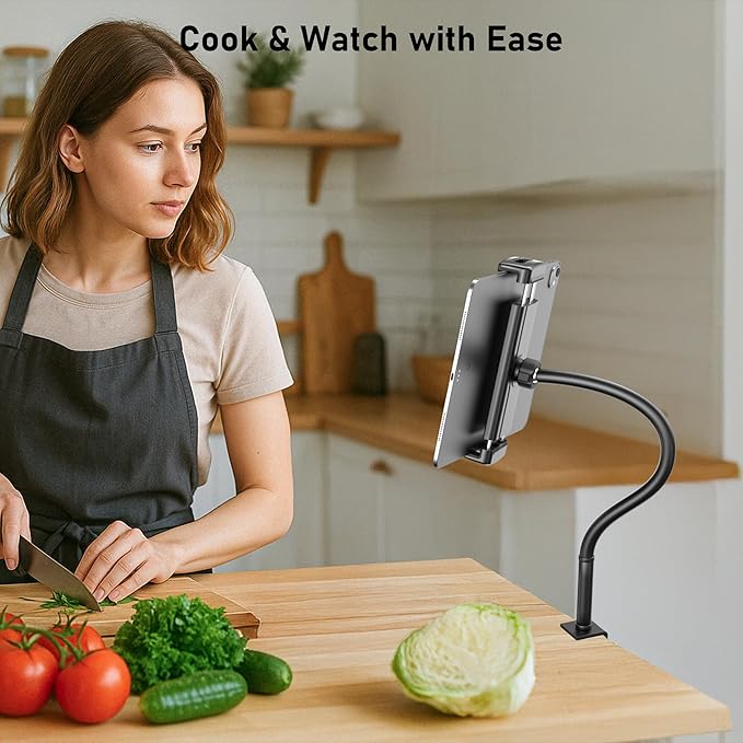 Tablet Stand for Desk, Gooseneck iPad Holder Clamp Mount, 360° Adjustable Arm - Image 5