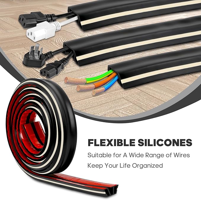 10ft Large Black Floor Cord Cover, Self-2" x 0.6", Cable Cavity:0.8" x 0.4" - Image 4