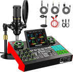Podcast Microphone Bundle with Live Sound Card Audio Mixer, Podcast Equipment by tenlamp