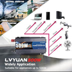 LVYUAN 500 Watt Pure Sine Wave Power Inverter 12V to 110V/120V DC to AC - Image 6