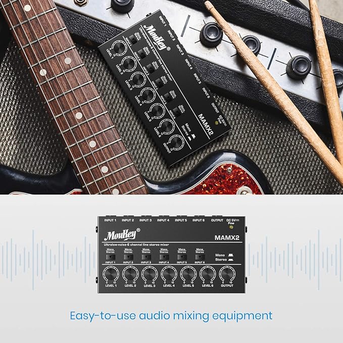 Moukey Audio Mixer, DC 5V, 6 Stereo Ultra, Low Noise 6 Channel Line Mixer - Image 6
