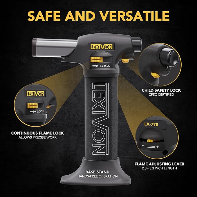 LEXIVON Butane Torch Lighter, Refillable Kitchen Cooking Torch | Self-Igniting - Image 3