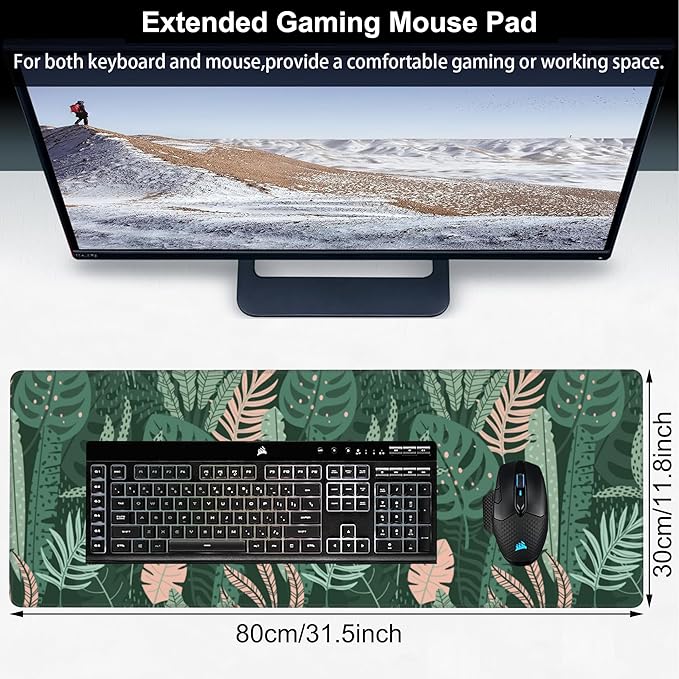 Tropical Plants and Leaves Desk Mat, Large Tropical Palm Leaves Gaming Keyboard - Image 2