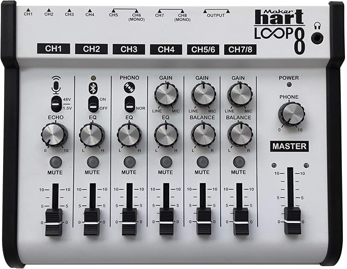Maker hart Loop Mixer 8 3.5mm/6.3mm JACK/Bluetooth/Phono EQ by MAKERHART