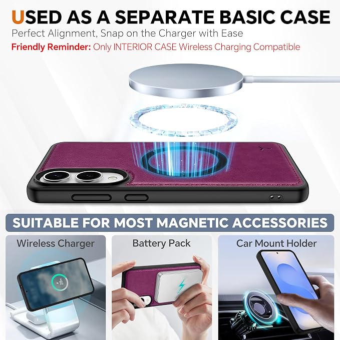 TUCCH Case for Galaxy S25 Edge, 2 in 1 Magnetic PU Leather Wallet Wrist Strap - Image 4