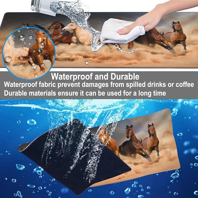 Mouse Pad, Large Running Horse Herd Desk Mat, Extended Non-Slip Gaming Keyboard - Image 4