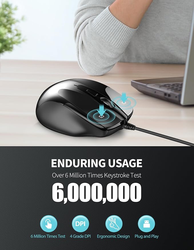 TECKNET USB Wired Mouse, 6-Button Corded Mouse - Image 5