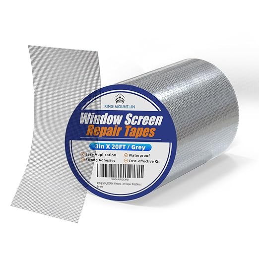 KING MOUNTAIN Grey Window Screen Repair Tape, 3inX20FT Heavy Duty Screen Repair by ForABetterHomeLife