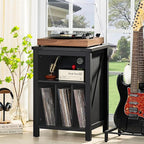 Record Player Stand with Vinyl Record Storage, Large Wood Turntable Stand - Image 4