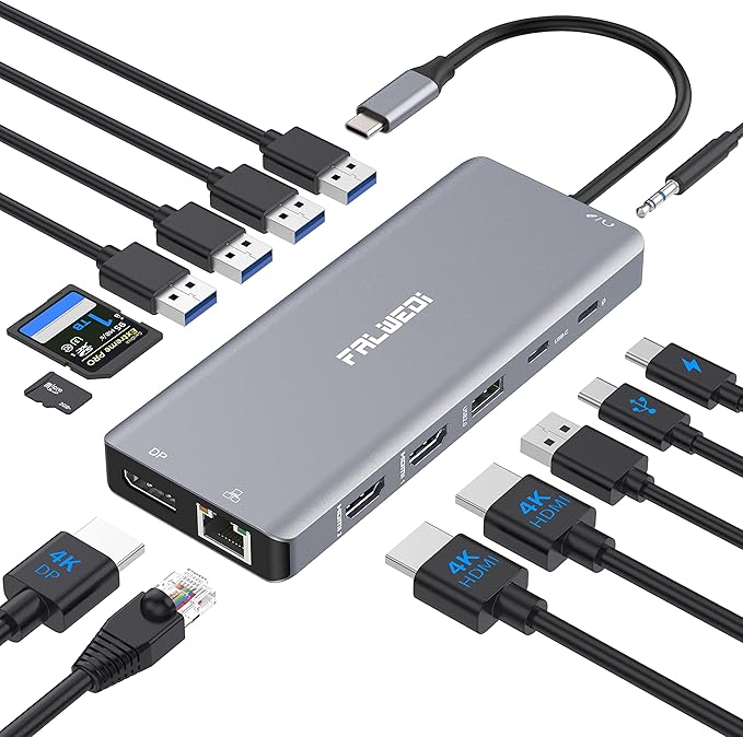 Laptop Docking Station Dual Monitor, 14 in 1 USB C Hub Multiport Adapter Dongle by FALWEDI