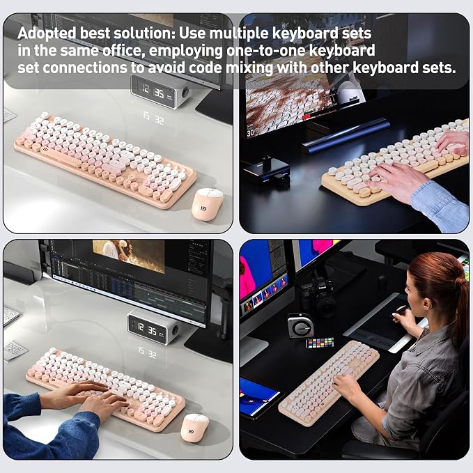 Wireless Keyboard and Mouse Combo, 105 Round Keys Full-Size Cute Colorful Pink - Image 8