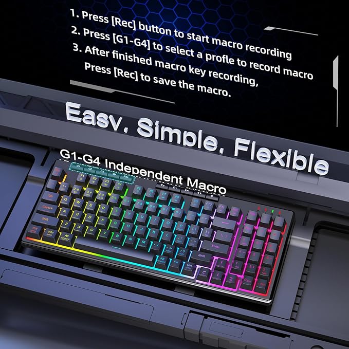 Redragon K517 Pro Wireless Gaming Keyboard, RGB Backlit, Tri-Mode - Image 5
