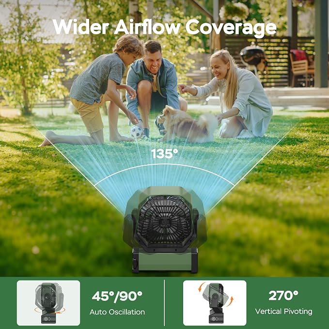 KITWLEMEN Camping Fan with Light - 20000mAh Rechargeable Battery Fan - Image 6