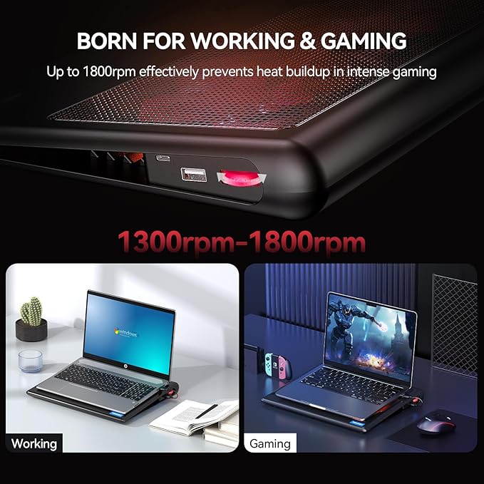 TECKNET Laptop Cooling Pad, Gaming Laptop Cooling Stand, Wind Speed Adjustable - Image 3