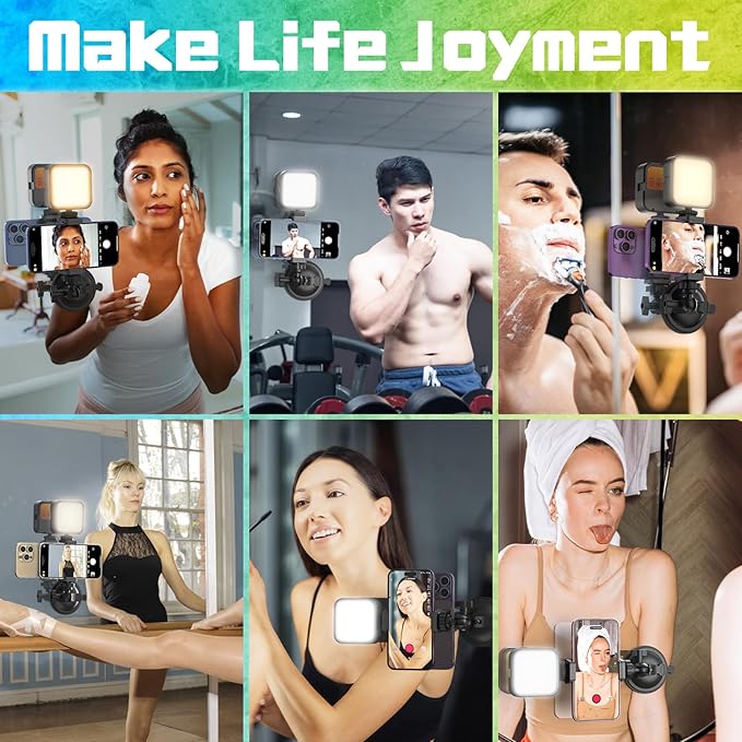Suction Cup Phone Mount with Rechargeable Light, Mirror Phone Holder with Light - Image 6