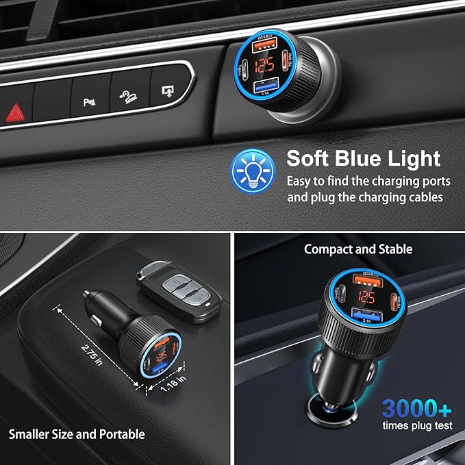 USB C Car Charger, 3 Pack 65W Dual 12V Car Power Adapter - Image 4