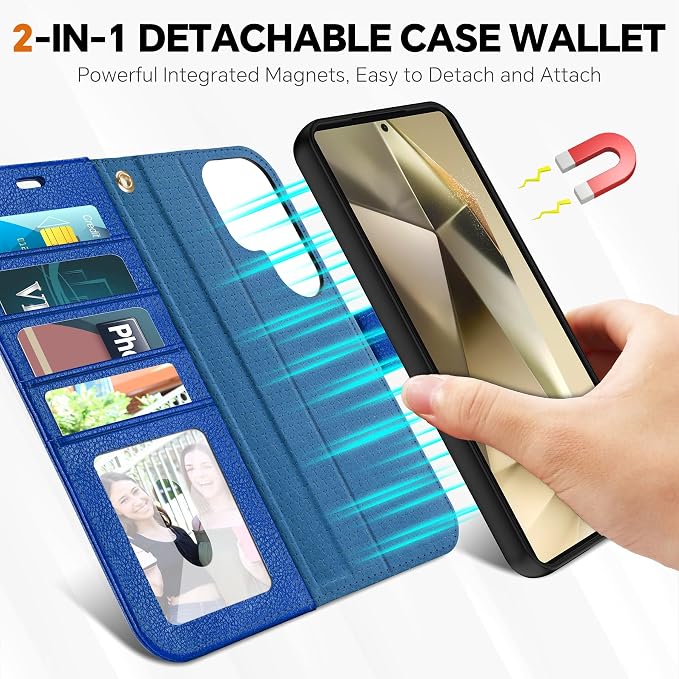 TUCCH Case Wallet for Galaxy S25 Ultra, Removable Wrist Strap PU Leather - Image 3